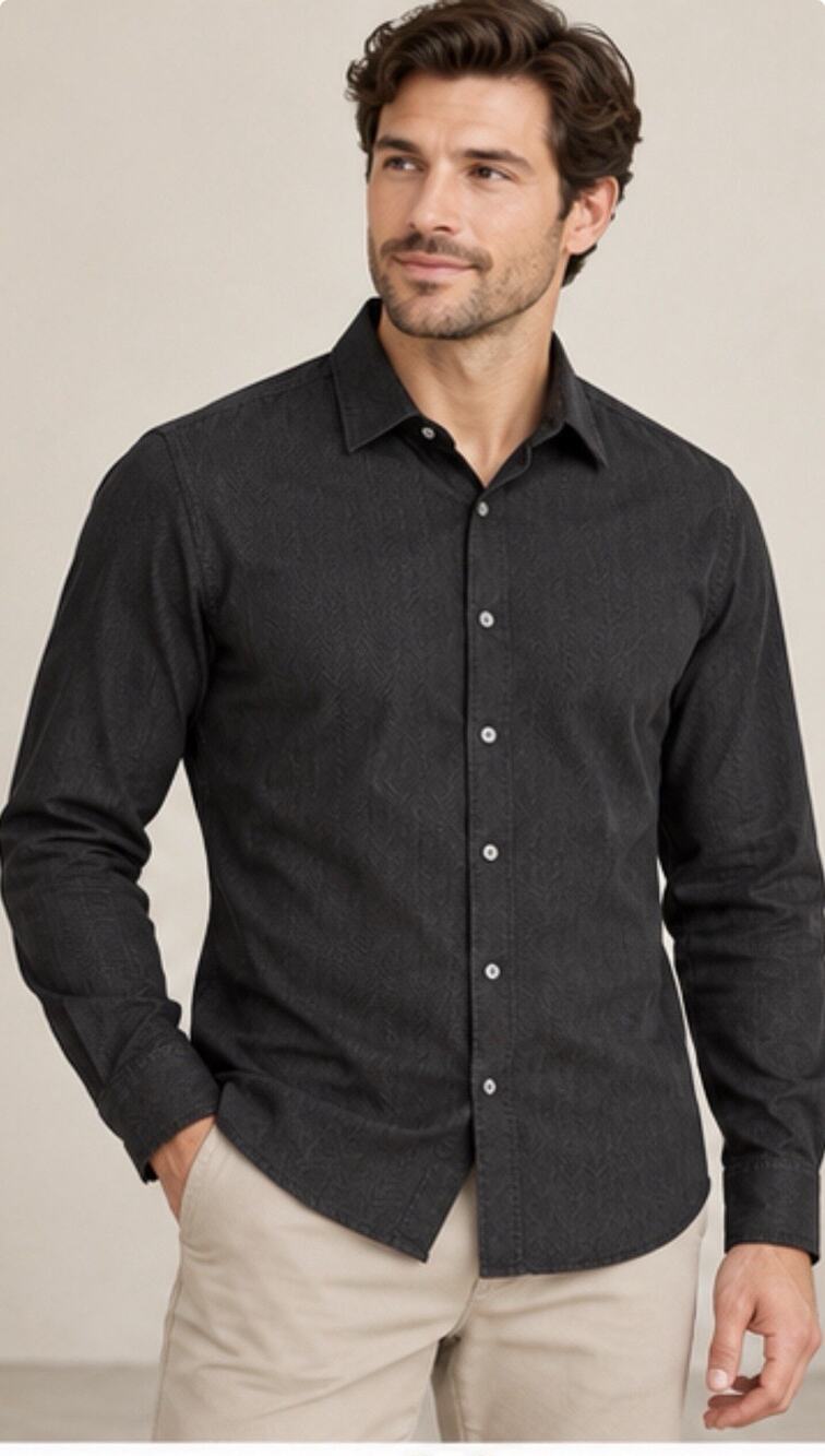 Michael Kors Slim Fit Men’s M Black Herringbone Long Sleeve Dress Shirt